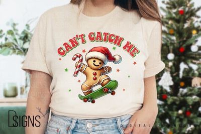 Gingerbread Skateboard Can’t Catch Me Christmas T Shirt