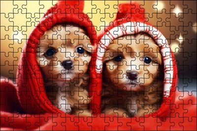 Christmas Red Hooded Puppies Puzzle
