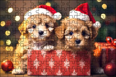 Santa Hat 2  Puppies Puzzle