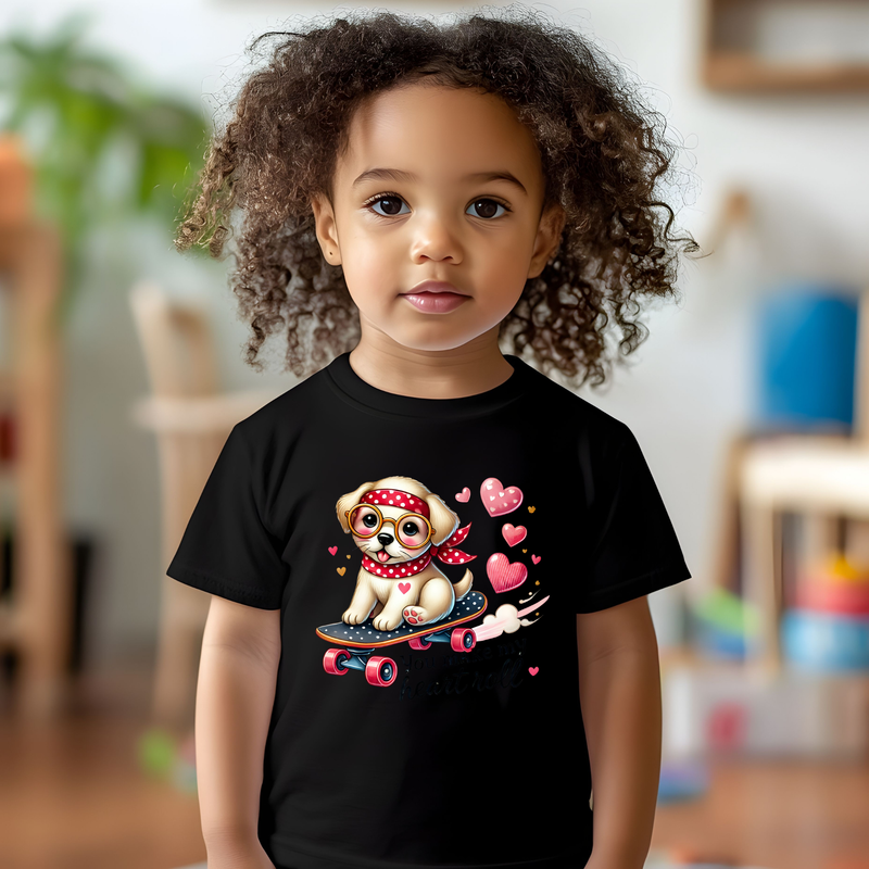 Dog Skateboarding Valentine T Shirt Children