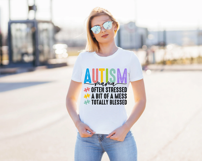 Autism Mama 100% Cotton T Distressed Letters