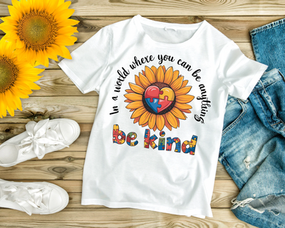Sunflower Be Kind Autism Awareness 100%cotton T Shirt