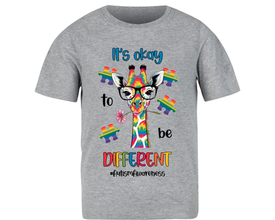 Giraffe Autism Awareness Its Okay To Be Different 100% Cotton Child’s T Shirt