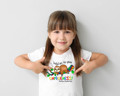 Kids Sloth Uniqueness Autism Awareness 100% Cotton T Shirt