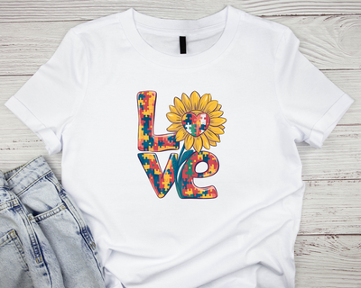 Love Sunflower Autism Awareness 100% Cotton T Shirt