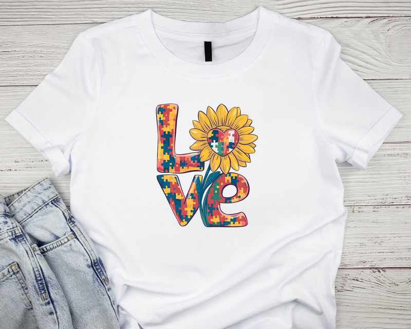 Love Sunflower Autism Awareness 100% Cotton T Shirt