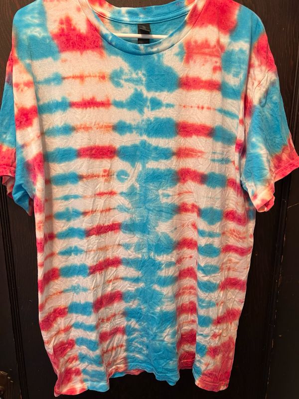 Adult Large Blue Reddish Pink Tie Dye 100% Cotton T Shirt