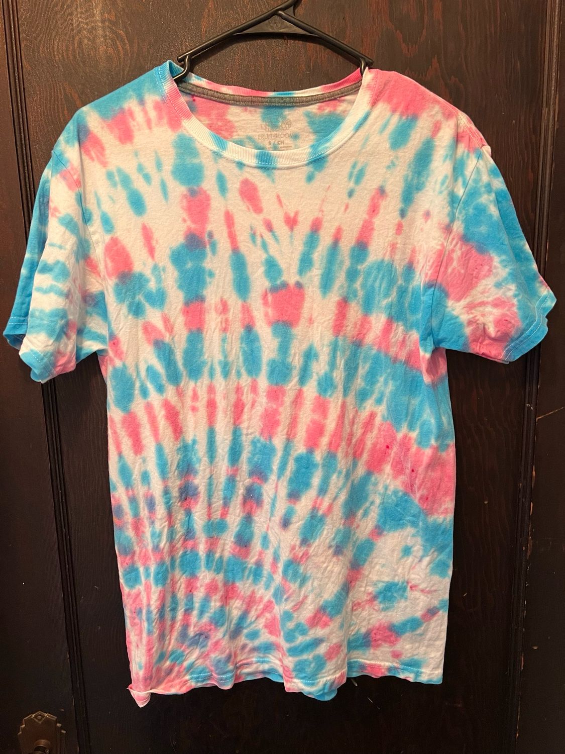 Adult small Tie Dye Pink Blue 100% Cotton T Shirt