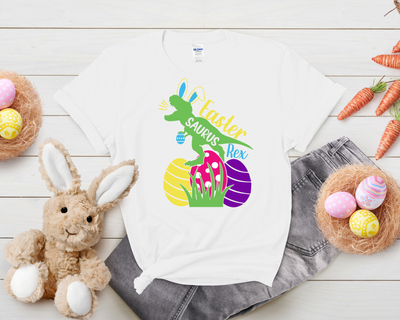 Child’s Dinosaur Standing On Eggs Easter 100% T Shirt