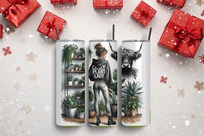 Crazy Plant Lady Highland Cow Print 20 Oz Tumbler With Straw