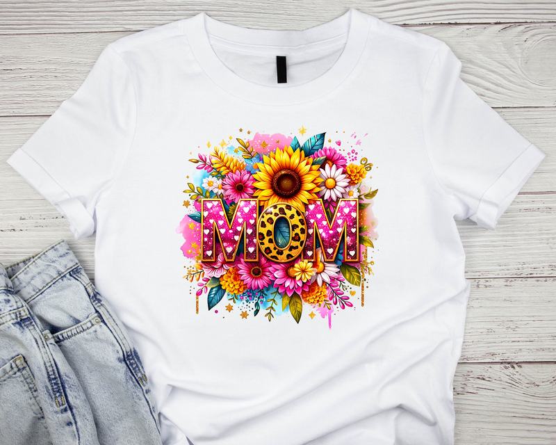 Mom Sunflower Pink Cotton T Shirt