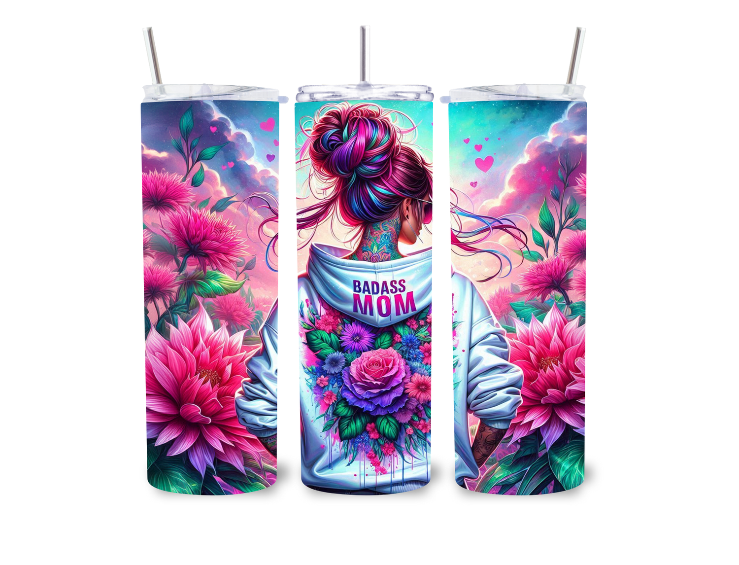 Bad Ass Mom Floral 20 Oz Tumbler