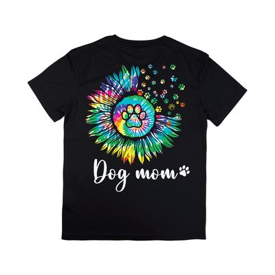 Tie Dyed Sunflower Dog Mom Short Or Long Sleeve Cotton Shirt