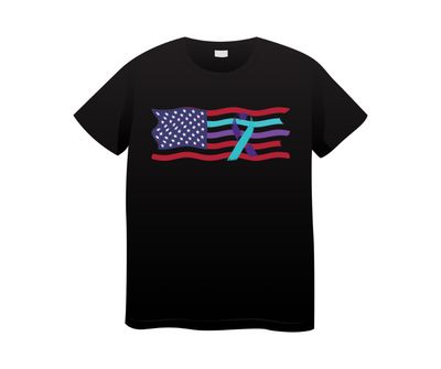 Teal and purple ribbon American Flag suicide awareness Short or long sleeve shirt. mental health, teal purple ribbon, semicolon, prevent suicide