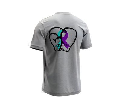 Teal and purple ribbon boxing gloves suicide awareness Short or long sleeve shirt. mental health, teal purple ribbon, semicolon, prevent suicide