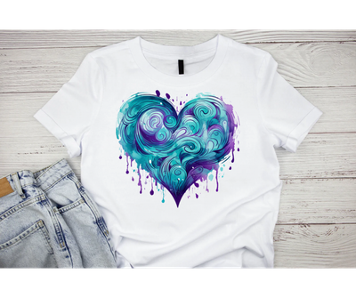 Teal and Purple Heart suicide awareness Short or long sleeve shirt. mental health, teal purple ribbon, semicolon, prevent suicide