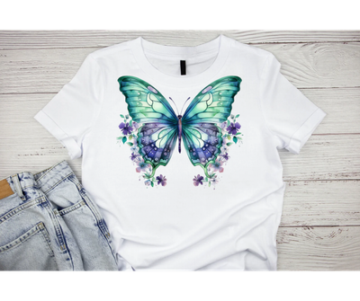 Teal and purple butterfly suicide awareness Short or long sleeve shirt. mental health, teal purple ribbon, semicolon, prevent suicide