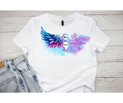 You matter I wear Teal and Purple for someone I miss angel wings suicide awareness Short or long sleeve shirt. mental health, teal purple ribbon, semicolon, prevent suicide