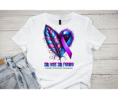Still here still fighting suicide awareness Teal and Purple Short or long sleeve shirt. mental health, teal purple ribbon, semicolon, prevent suicide