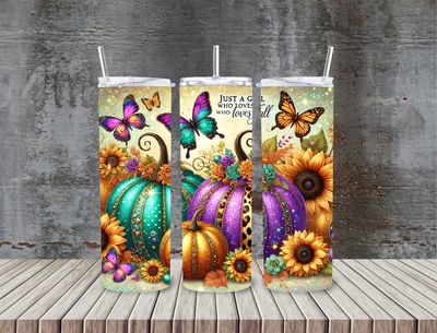 Just a girl who loves fall pumpkin fall leaves leopard ribbon 20 oz stainless steel tumbler with straw