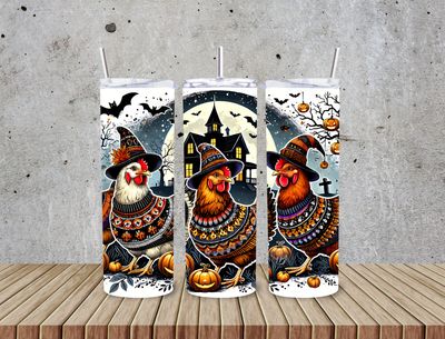 Chickens outdoor designs spooky house 20 oz stainless steel tumbler with straw