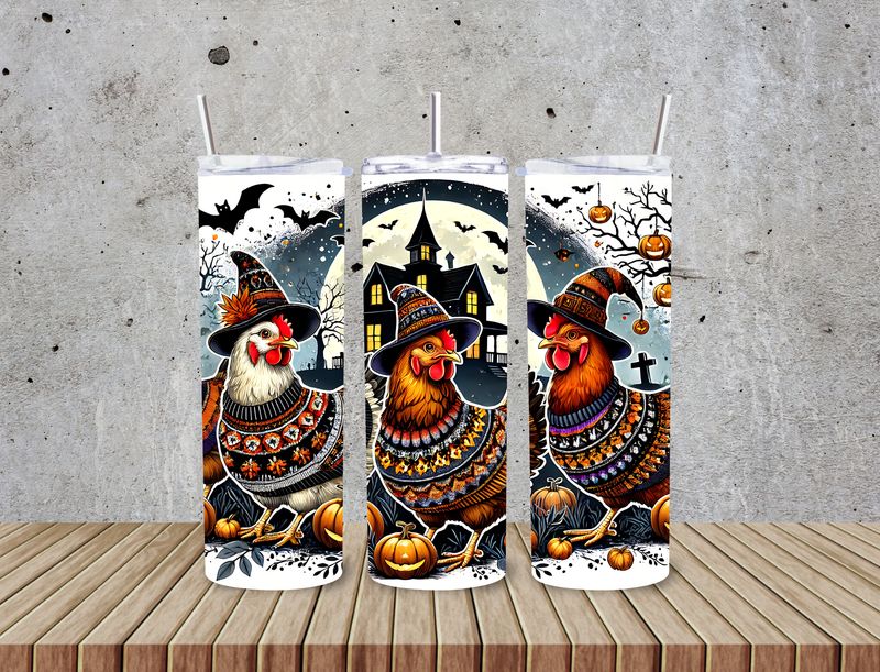Chickens outdoor designs spooky house 20 oz stainless steel tumbler with straw