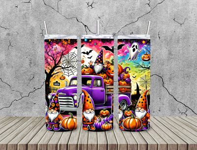 Gnome Halloween old school purple truck  20 oz stainless steel tumbler with straw