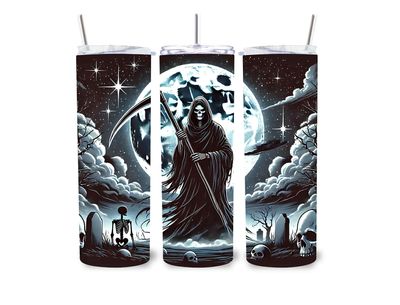 Grim skeleton outdoor night scene   20 oz stainless steel tumbler with straw
