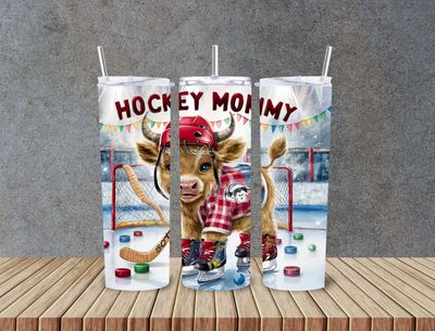 Hockey mommy highland cow 20 oz 2 in 1 sports tumbler.