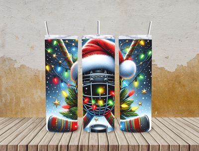 Hockey puck with sticks Christmas  20 oz 2 in 1 sports tumbler.