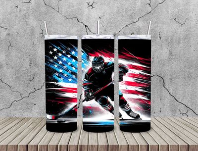 American Flag hockey player 20 oz 2 in 1 sports tumbler.