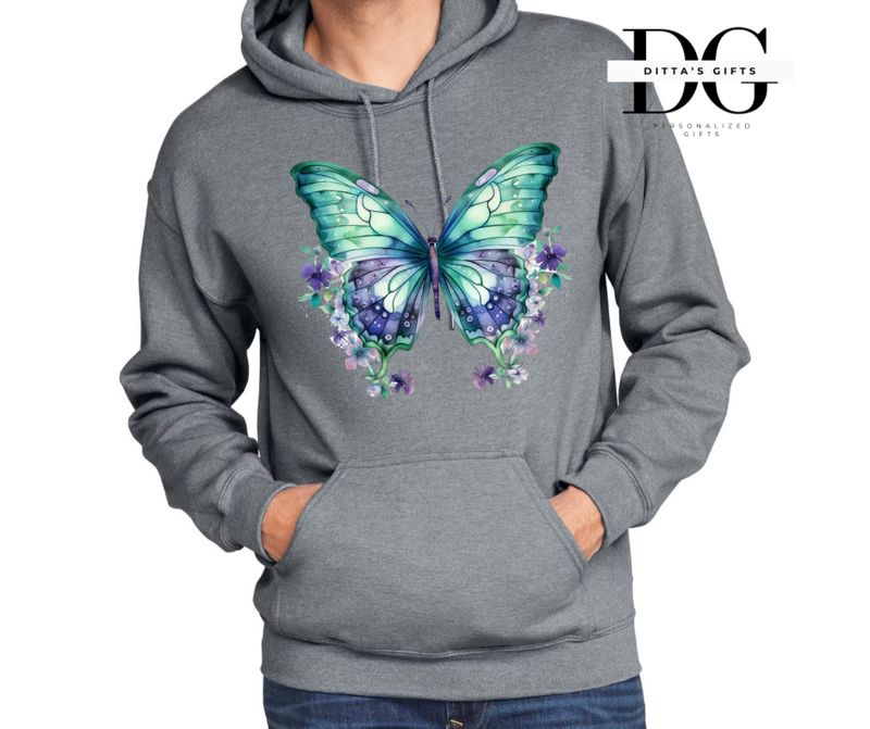 Floral butterfly suicide awareness teal purple  crew neck or hoodie