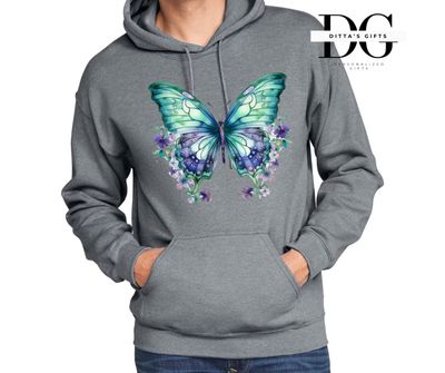 Floral butterfly suicide awareness teal purple  crew neck or hoodie