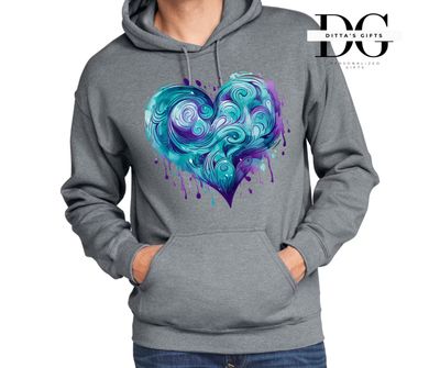 Purple and teal heart drip suicide awareness teal purple  crew neck or hoodie