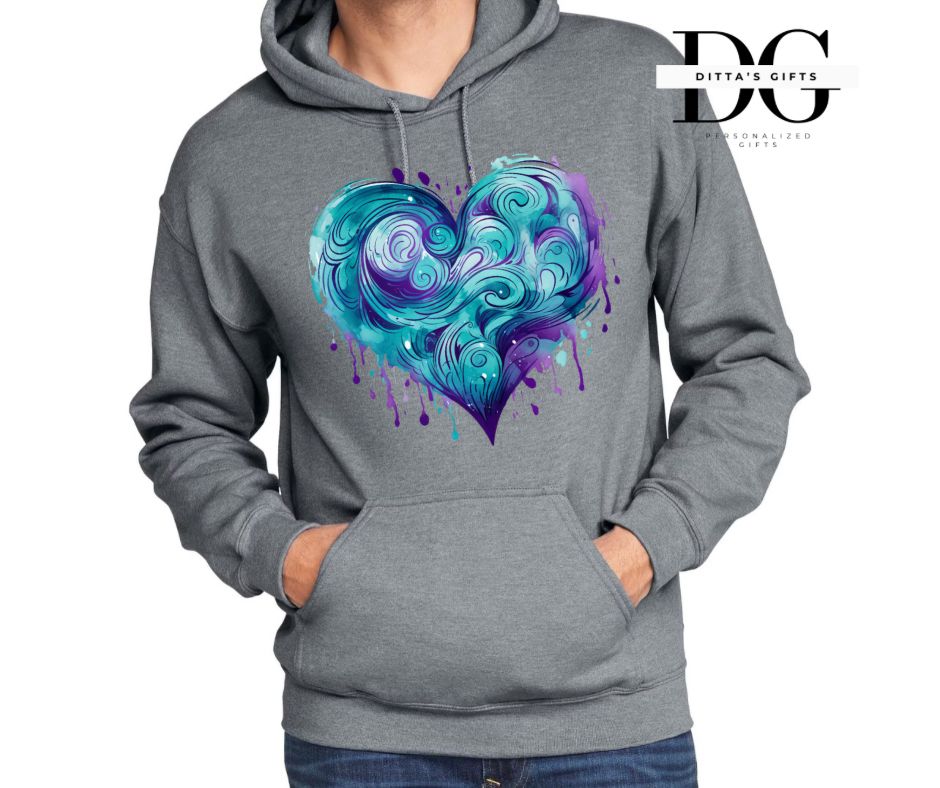 Purple and teal heart drip suicide awareness teal purple  crew neck or hoodie