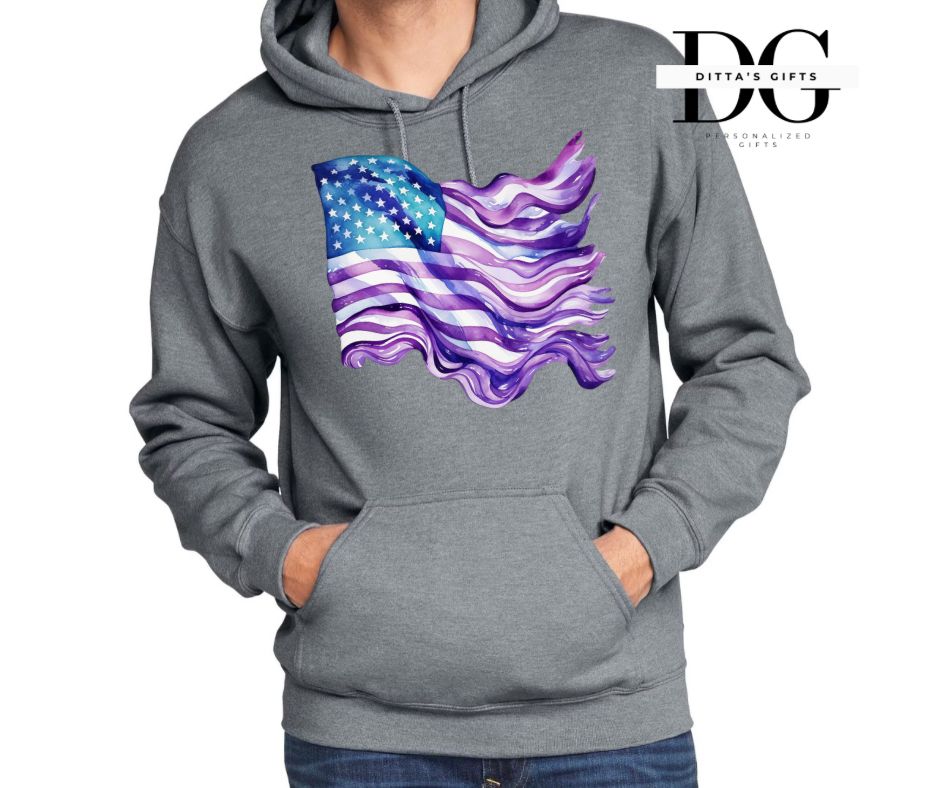 American flag suicide awareness teal purple  crew neck or hoodie