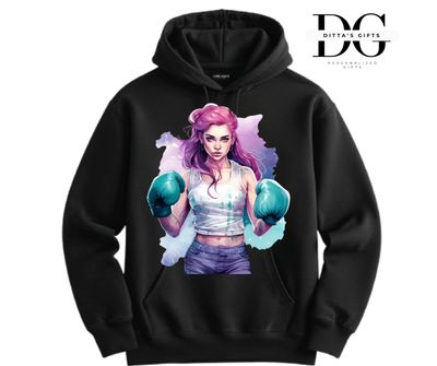 Woman boxing suicide awareness teal purple crew neck or hoodie