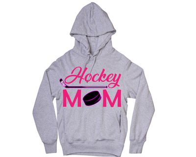 Hockey mom in pink purple and black lettering hockey crew neck or hoodie