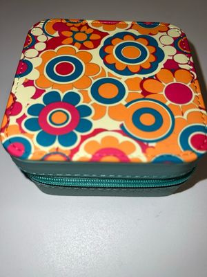 Retro floral color teal travel Jewelry box