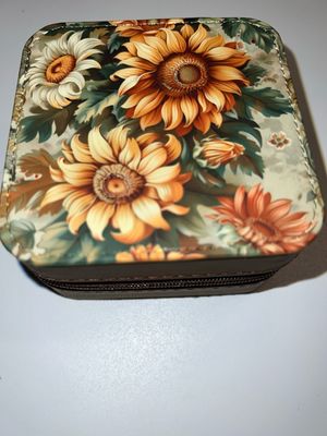 Sunflower rustic leather travel Jewelry box
