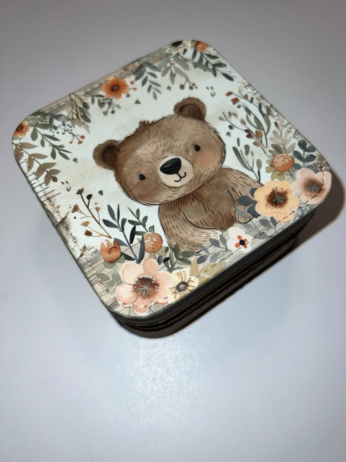 Brown bear boho children  leather travel Jewelry box