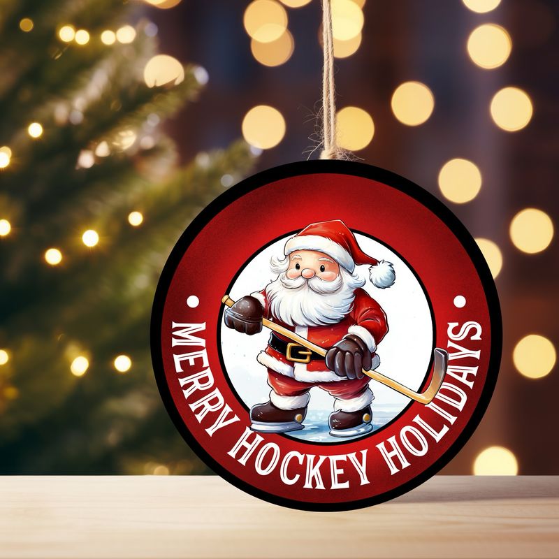 Merry Hockey Holidays Santa ceramic ornament