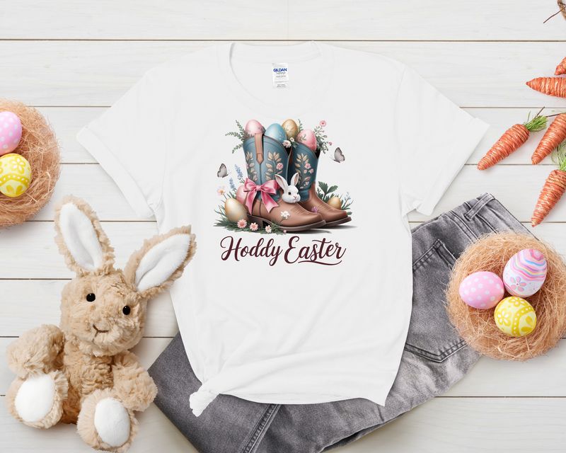 Adult Easter Boots And Bunny 100% Cotton T Shirt