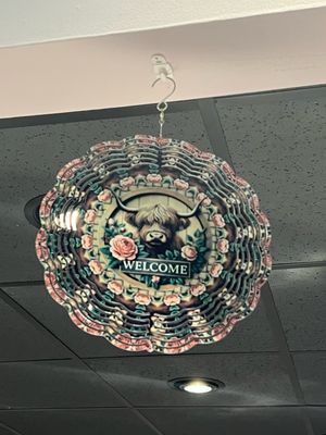 Highland Cow Pink Rose 10” Wind Spinner