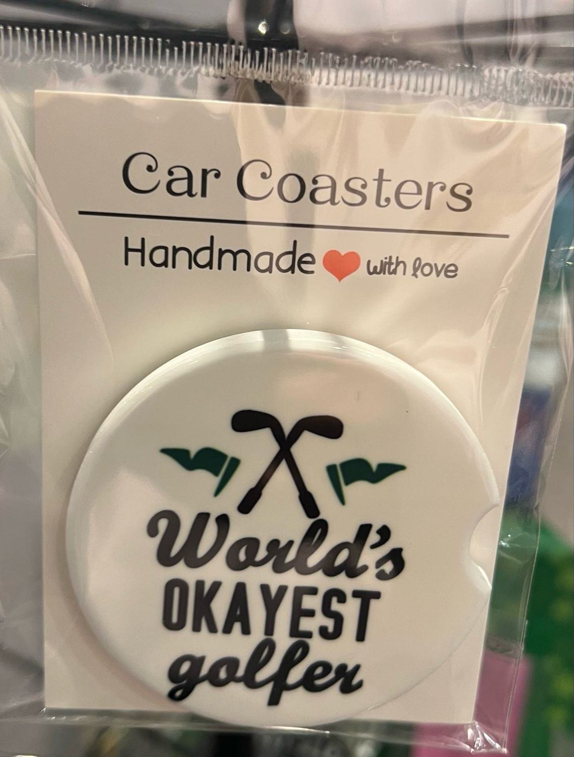 Worlds Okayest Golfer Ceramic Car Coaster