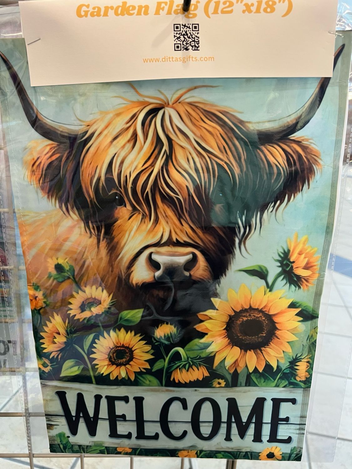 Welcome Highland Cow Sunflower Garden Flag