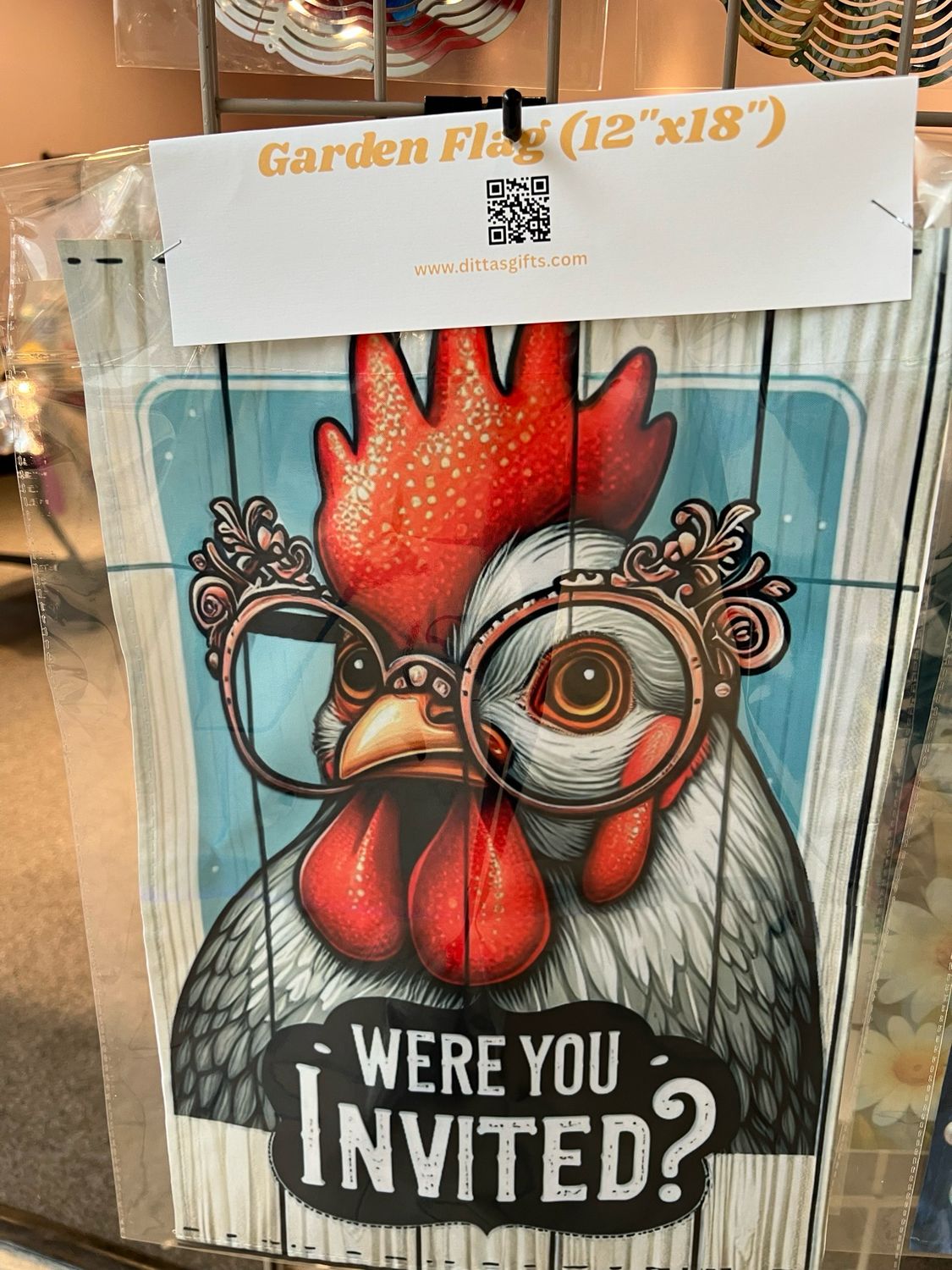 Rooster Were You Invited Wooden Background Garden Flag