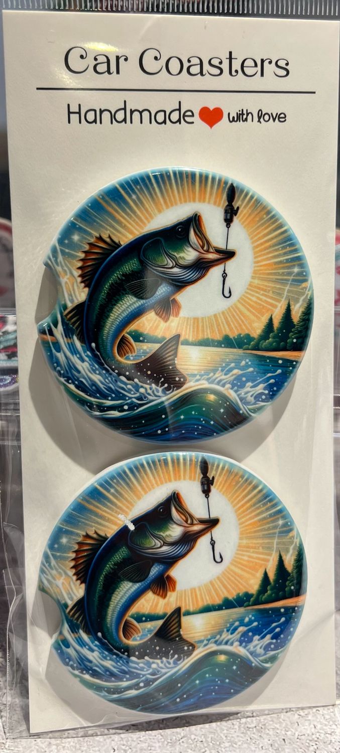 Fish Sunset Car Coasters Set Of 2