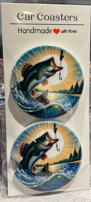 Fish Sunset Car Coasters Set Of 2