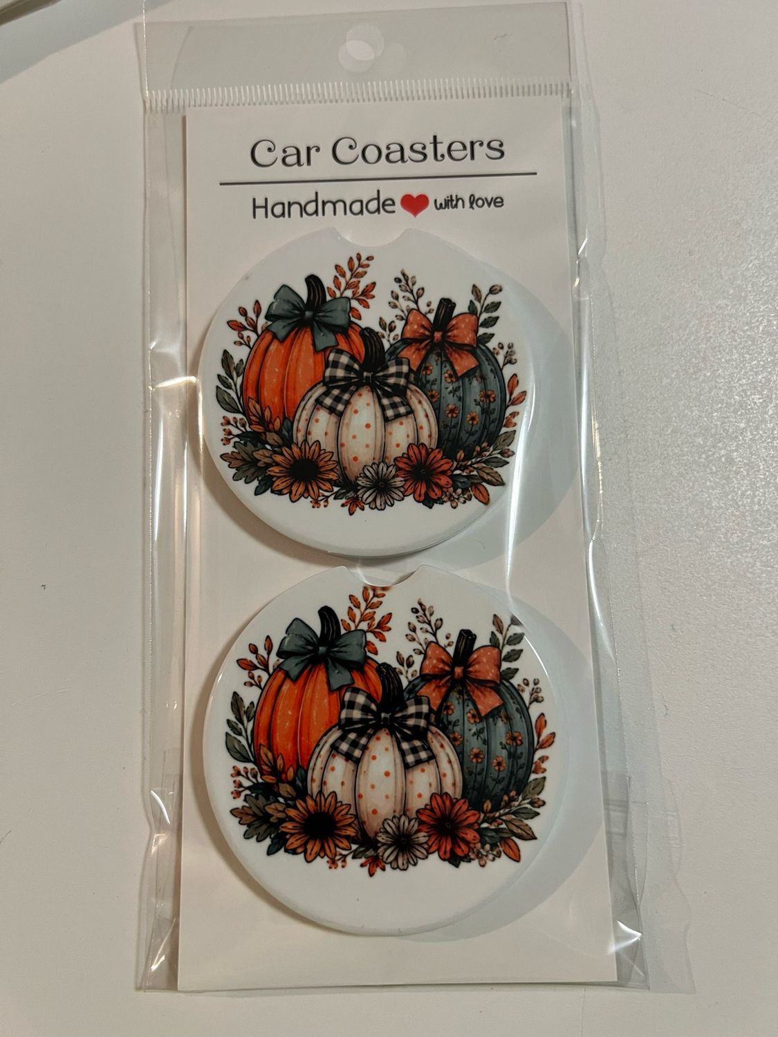 Pumpkin Scene Ceramic Car Coasters Fall Setting